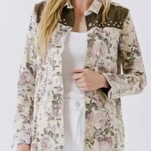 English Rose Rhinestone Studded Floral Denim Jacket in Size Medium - New in Bag